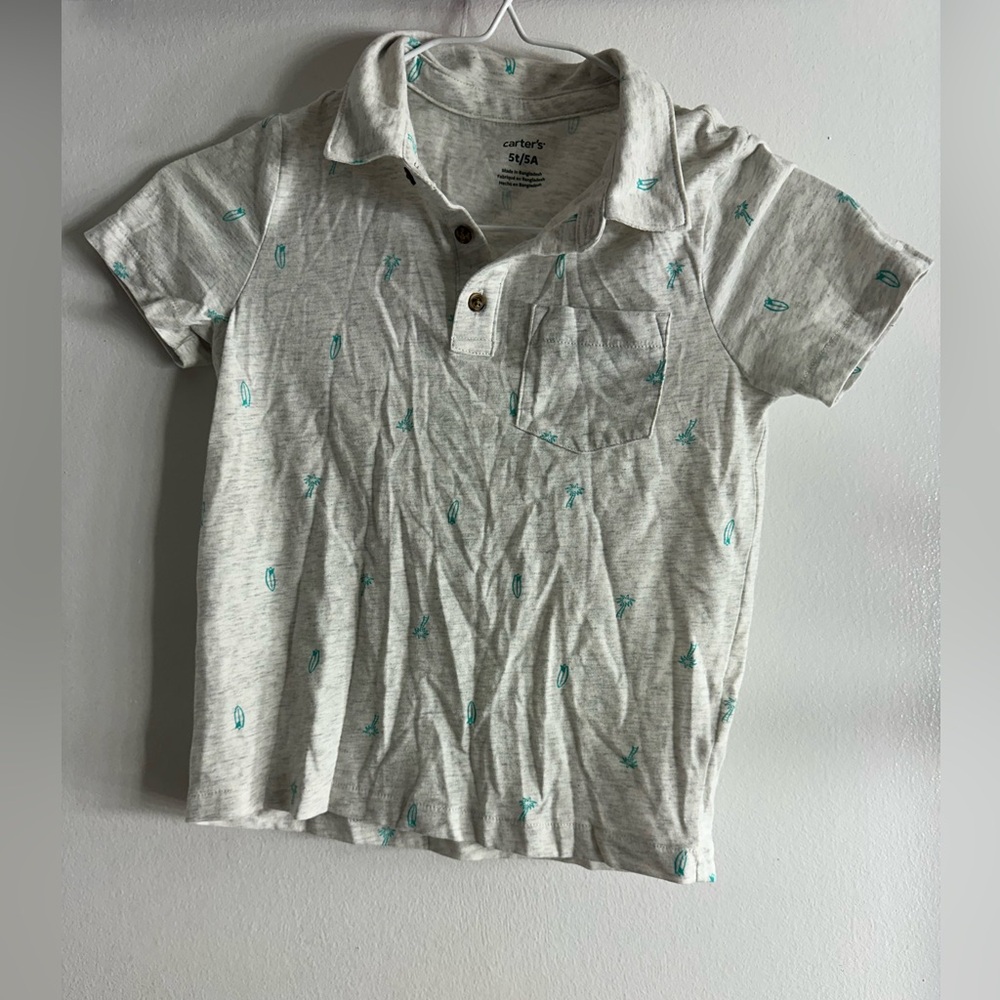 Carter's Gray Kids Polo Shirt with Palm Trees - 5T